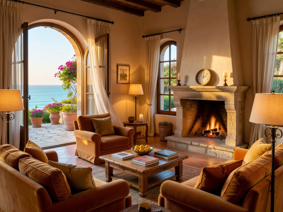 Inviting villa reception lounge with open terrace doors and warm ambient lighting
